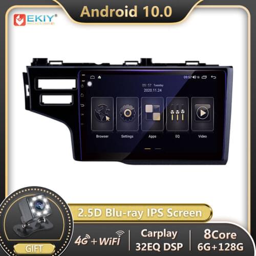 EKIY For Honda Fit 2014 2015 2016 2017 Android 10.0 Car Radio 6+128G Multimedia Blu-ray IPS Navigation GPS BT Autoradio no 2 din