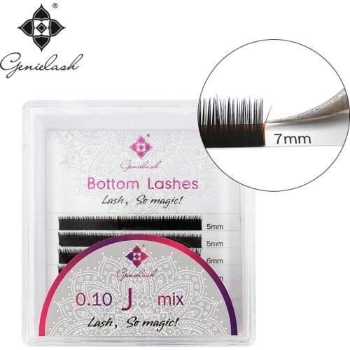 Genie 10 pcs/Lot Bottom Lash Extensions J curl 5 6 7mm Short Sizes for Under False Eyelashes Professional Use Only