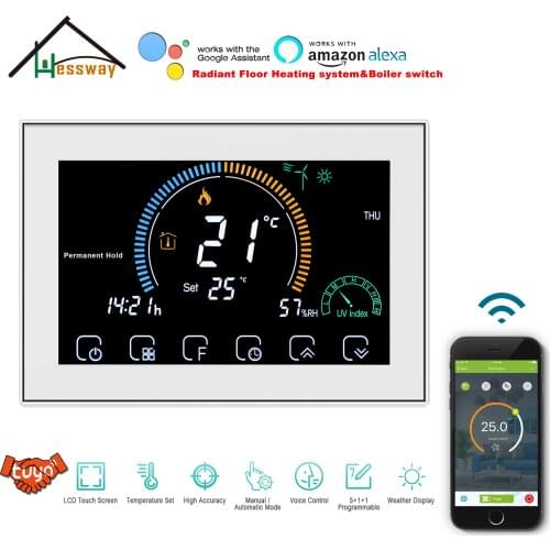 HESSWAY Dual Sensor WIFI Gas Boiler Thermostat Guard for Dry Contact Relay Output Programmable Energy Saving