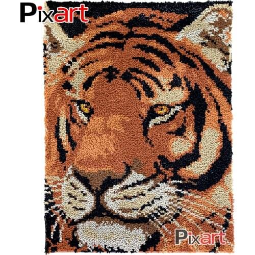 Latch Hook Rug Tiger Face Crocheting Wall Tapestry Kits DIY Carpet Rug Chunky Yarn Needlework Knitted Floor Mat Hobby & Crafts