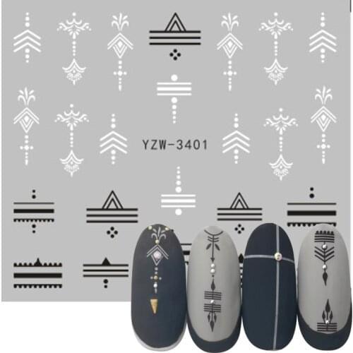 Nail Water Sticker Black White Line Triangle Arrow Design Decals For Manicure Nail Art Decorations Nails Accessories