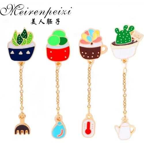Fashion Funny Cactus Plant Enamel Brooch Button Collar Pins for Women Kid Jewelry Chain Brooches Pins Bag Badge Accessories