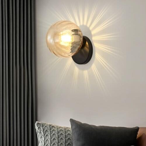Wall Moon Lamp Iron Modern Decorative Stairs Led Light Home Bedside Round Glass Wall Lights Wood Applique Murale E27