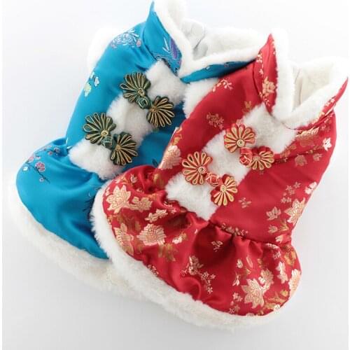 Dog Clothes Winter Chinese New Year Cat Pet Dog Dress Tang Suit cheongsam Spring Festival Pet Clothing Puppy Coat Outfit Garment
