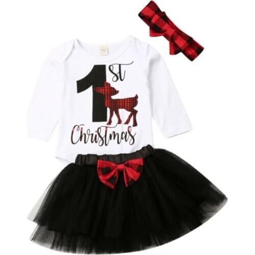 Baby Christmas Clothes "My 1st Christmas" Newborn Baby Girl Long Sleeve Bodysuit+ Tulle Skirt 2pcs Clothes