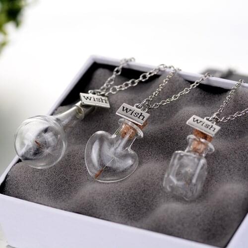 Dandelion Pendant Necklace Creative Chain Necklace Dandelion Wish Necklace Clear Glass Jar Pendant Necklace Jewellery