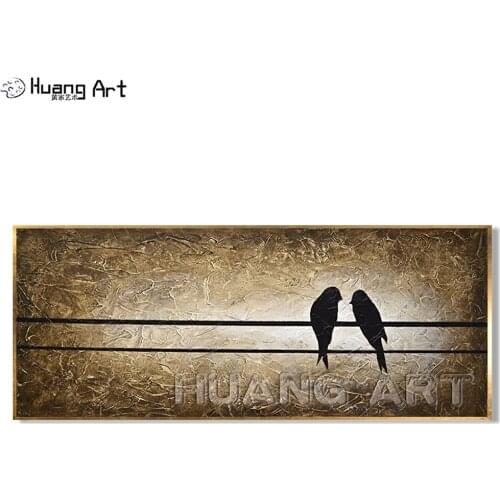 Original Abstract Painting Modern Art Birds on a Wire Umber White Textured Palette Knife Painting Handmade Canvas Oil Painting