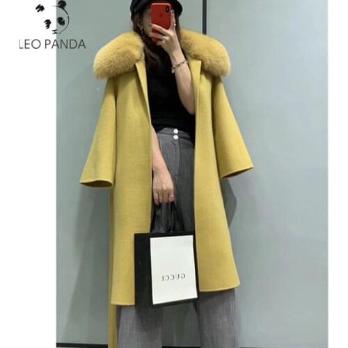 2019 autumn and winter new double-faced coat female fox fur collar wool woolen coat with long coat