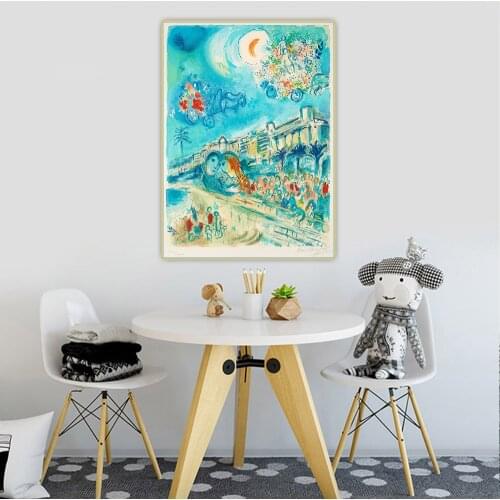 Citon Marc Chagall《Carnaval of Flowers》Canvas Oil Painting Famous Artwork Poster Picture Wall Background Decor Home Decoration