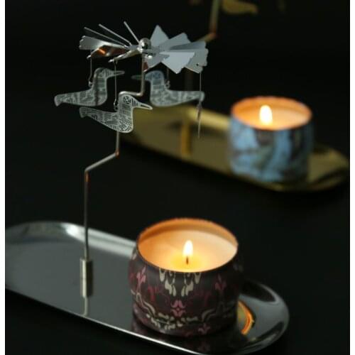 Christmas Magnetic Rotary Spinning Carousel Tealight Candle Holder Metal Stand U2JC