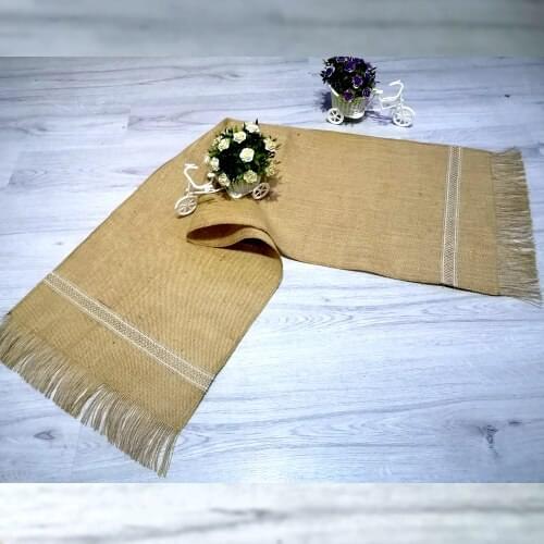 Şerit Desen Hasır Runner / Jüt Kumaş Masa Örtüsü 40X135