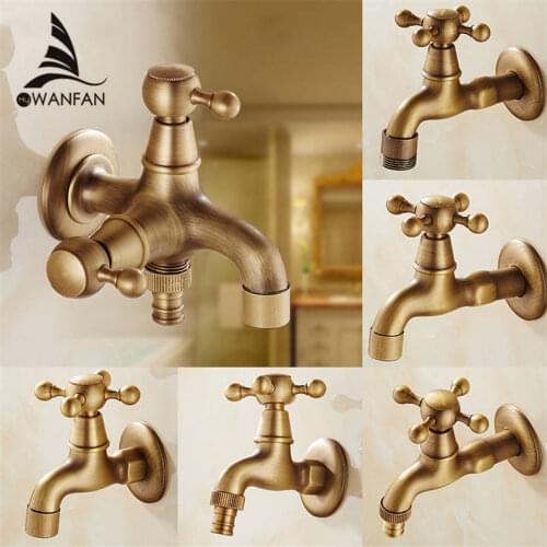 Bibcock Faucet Retro Antique Brass Wall Mounted Bathroom Washing Machine Faucet Mop Sink Taps Outdoor Faucet For Garden SY-365F