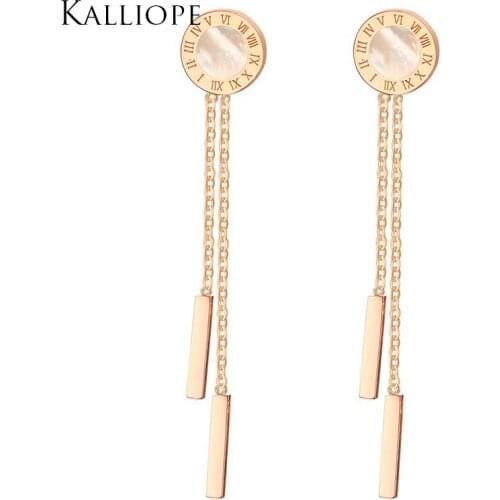 Unique design top quality 4.7CM Titanium Steel Bell Roman Earrings Rose Gold-color Womens Jewelry Wholesale ED-082