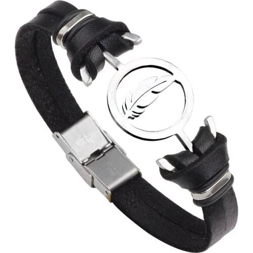 Leaf Stainless Steel Design Vintage Fashion Cuff Bangle Retro Leather Bracelets Women Men Jewelry Accessories