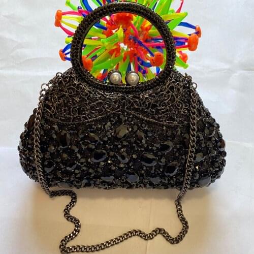 IN STOCK Black Big Rhinestone Top-Handle Bags For Women Shoulder Chain Handbag Large Capacity Phone Evening Clutches Party Purse