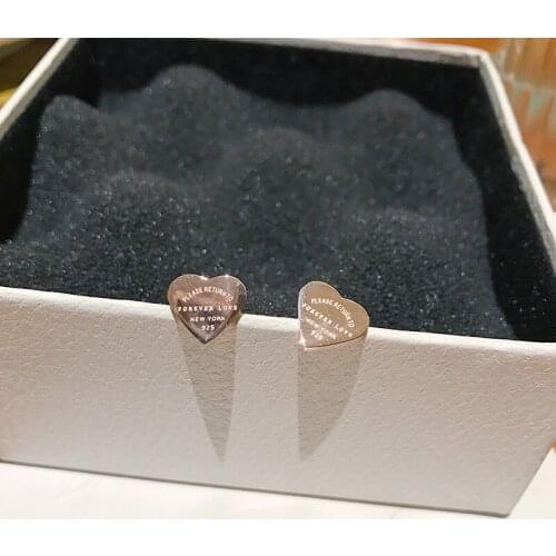YUN RUO Rose Gold Letters Heart Stud Earring Woman Titanium Steel Fashion Jewelry Gift Not Fade Hypoallergenic Drop Shipping