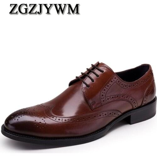 ZGZJYWM New Black /Wine Red/White/Brown Oxfords Formal Mens Dress Lace-Up Pointed Toe Genuine Leather Business Man Wedding Shoes