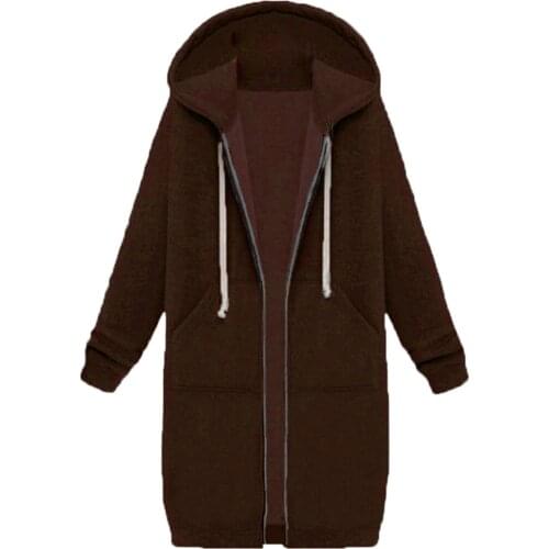 Chic Lady Solid Color Long Casual Hooded Sweatshirt Coat Zipper Outwear Casual Hooded Sweatshirt women Coat Zipper Outwear