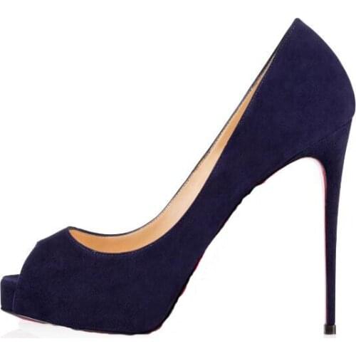 Moraima Snc Royal Blue Suede High Heel Shoes Sexy Peep Toe Woman Pumps Autumn Thin Heels Party Dress Shoes 35-42