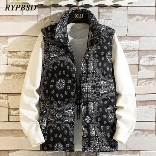 Winter Bandana Vest Jacket Men Harajuku Fashion Paisley Sleeveless Puffer Jacket Thick Warm Parka Mens Waistcoat Vest Clothing
