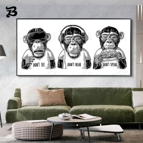 Canvas Painting Animal Wall Art Cartoon Decorative Wall Pictures Canvas Painting Black White Sketch Canvas Poster Nordic Decor