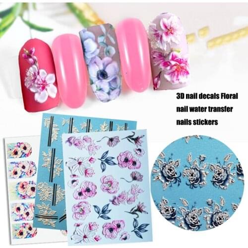 1 Sheet 3D Nail Stickers Decals Blooming Flower Leaf Butterfly 5D Water Transfer Art Sticker DIY Nail Tips Art Glitter Accessory