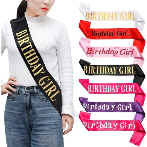 1pc 10 colors Birthday Girl Glitter Satin Sash Ribbons Birthday Shoulder Girdle Happy Birthday Party Accessory Decor Girl Gifts