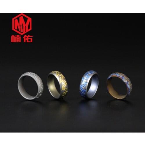 1PC Flame Pattern Multicolor Handmade Titanium Alloy Ring Men Women Titanium Tail Ring Gift Ring Magic Ring EDC Tool