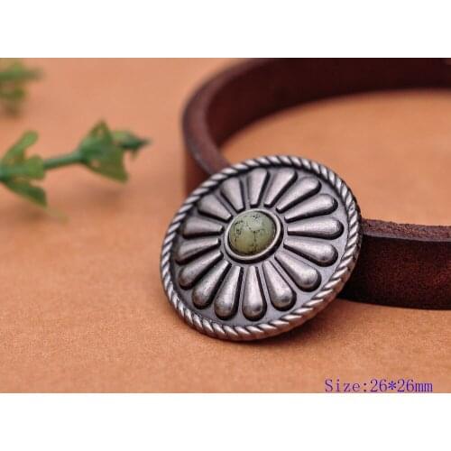 10pc 26X26MM Beauty Tribal BEIGE Turquoise Frosted Silver Bohemian Flower Leathercraft Conchos