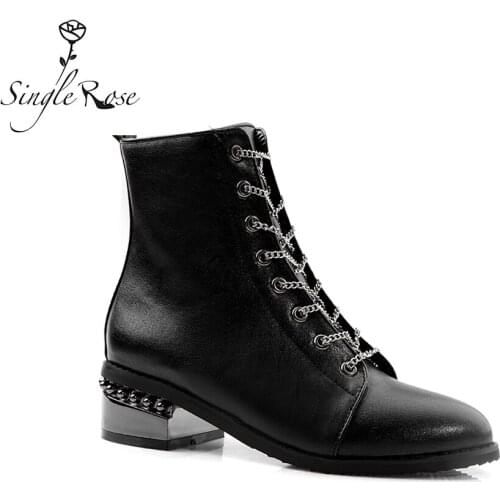 Single Rose 2020 Fashion Women Ankle Boots Shoes Chelsea Boots Women 's Thick Heel Lagre Size 34-48 yard PU Leather Shoes XZ1-5