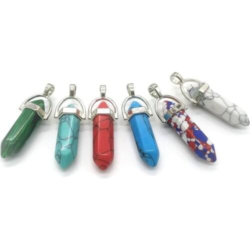 3Pcs Natural Stone Gem Quartz Crystal Reiki Charms For DIY Jewelry Making Pendulum Hexagonal Bullet Pendants Necklace Wholesale