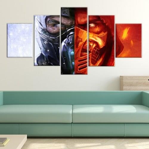5 Pieces Scorpion Sub-Zero Mortal Kombat Poster Canvas Print Painting Home Decor Wall Art Prints For Bedroom Living Room Decor