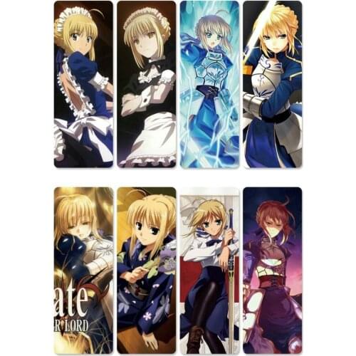 8pcs/sheet Fate Stay Night Anime Bookmarks Waterproof Transparent PVC Plastic Bookmarkers Colorful Book Marks Gift for Friends