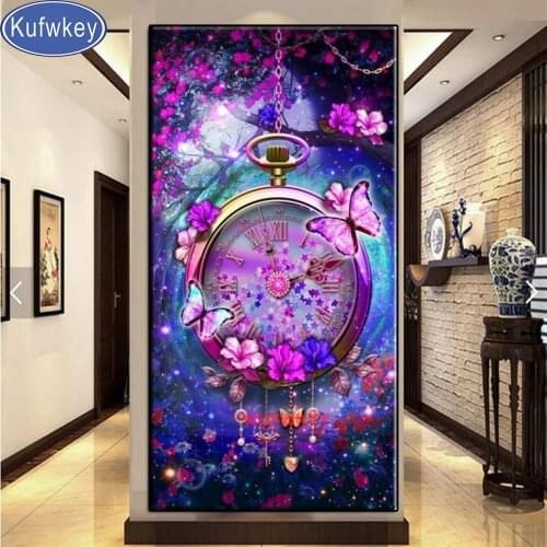 Diamond Mosaic Fake clock Home Decoration,5D DIY Diamond Embroidery Fantasy Feather Butterflies,Diamond Painting Cross Stitch 3d