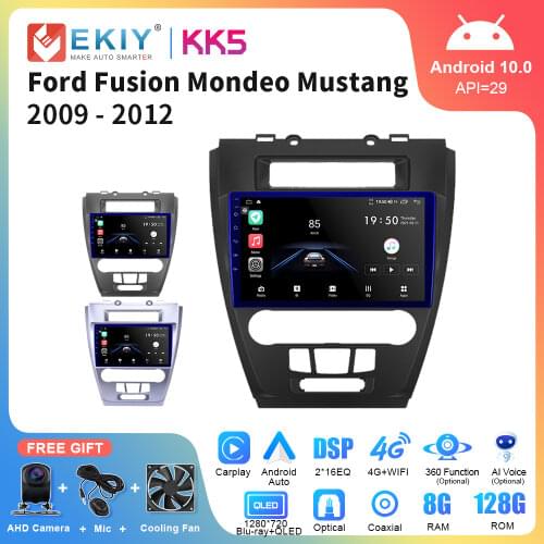 EKIY Android 10.0 Car Radio For Ford Fusion Mondeo Mustang 2009-2012 QLED 1280*720P Navi GPS Multimedia Audio Video Head Unit