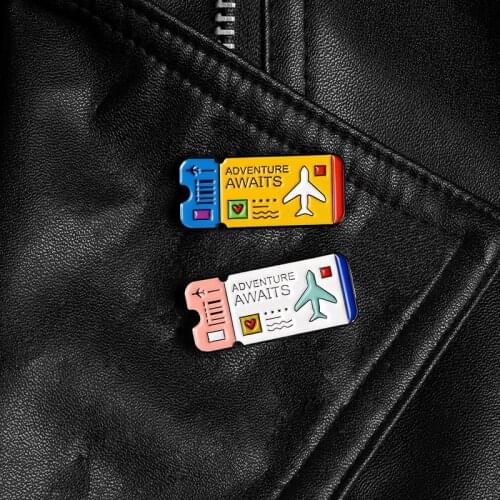 Adventure Awaits Enamel pins Explorer Ticket badges brooches Air tickets Lapel pin Clothes bag Cartoon Jewelry Gifts for friends