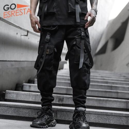 Cotton Hip Hop Cargo Pants Men Streetwear Ribbon Trousers Casual Harem Joggers Sweatpants Harajuku Tide Brand Mens Clothing