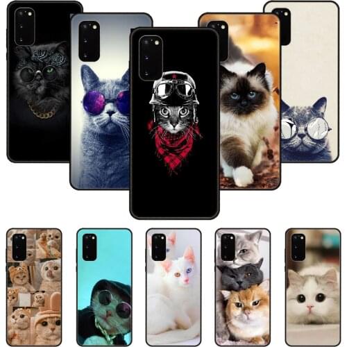 Phone Case For SamSung Galaxy S Note 10 20 7 6 9 8 Plus Edge E Ultra Lite Black Cover Shell Luxury Back Art Adorable Cute Cat