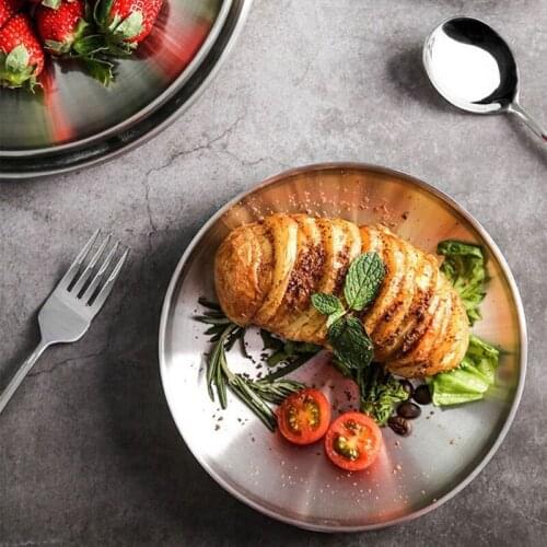 Stainless Steel Double Layer Round Dinner Plate Heat Insulation Dish Anti-scald Bowl Korean Seasoning Dish Kitchen Supplies Y1QB