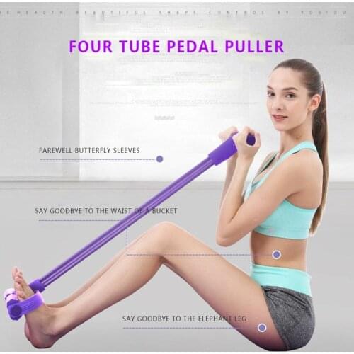 4 Tubes Resistance Band Latex Foot Elastic Pull Rope Expander Pedal Fitness Sit Up Abdomen Trainer Home Sporting Body Building