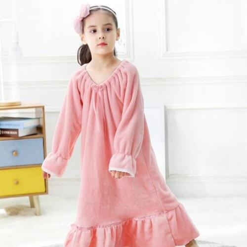Baby Girls Flannel Nightgown Winter Children Long Sleeve Ankle Length Nightdress Warm Bathrobe Big Girls Home Wear Clothes