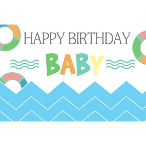 Happy Birthday Backdrop Blue Waves Baby Shower Photography Background Holiday Celebration Photo Booth Studio Decor
