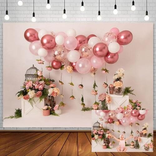 Avezano Baby Shower Backdrops Spring Pink Balloon Flowers Newborn Photography Studio Background Photophone Photozone Photo Props
