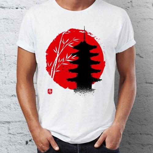 New Mens Short Sleeve t-shirt Japanese Shrine Traditional Painting Artsy Tshirt Harajuku Streetwear Cool Tees Tops