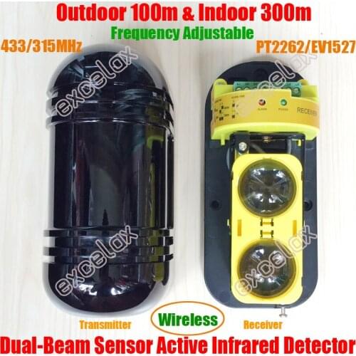 Wireless Frequency Adjust Photoelectric 2Beam Sensor Active Infrared Intrusion Detector Outdoor 100m Protection IR Burglar Alarm