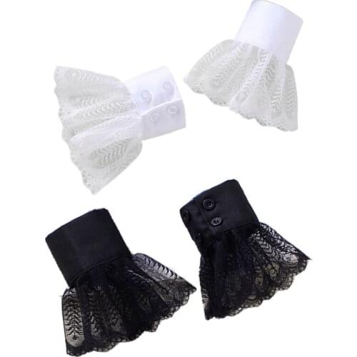 Korean Women Autumn Chiffon Fake Sleeves Romantic Leaves Lace Ruffled Horn Cuff Wrist Warmers Sweater Decorative Clothing Access