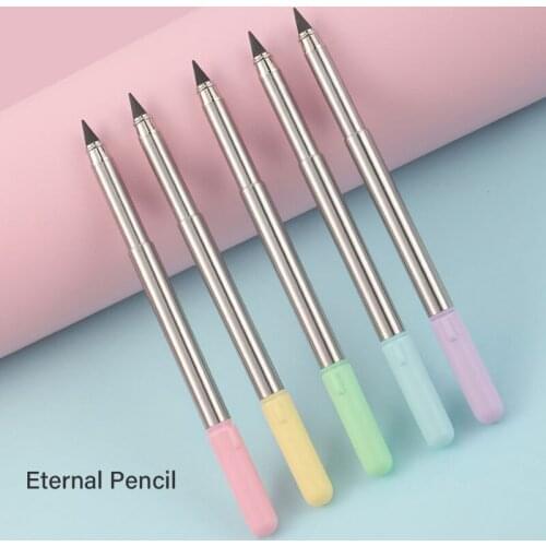 Creative Retractable Eternal Pencil Can Last For Writing Metal Signature Pen Office Student Writing Stationery