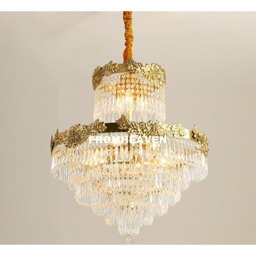 Free Shipping D65cm H72cm Brass E14 LED AC Luxury Crystal Bronze Chandeliers Lighting For Living room and Restaurant Chandelier