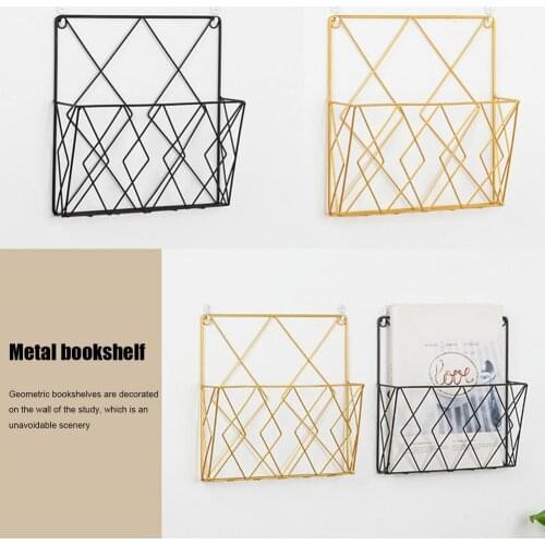 Magazine Holder Metal Wall Mount Simple Wrought Iron Shelf Home Bedroom Space Saving Storage Rack For Books And Magazines