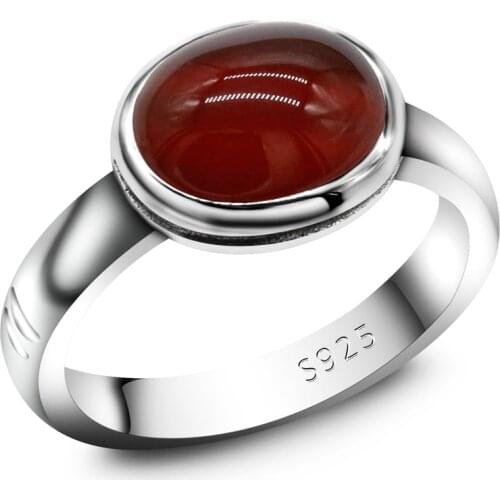 Agate Stone Mens Ring 925 Sterling Silver Inlaid Oval Red Stone Ring Thai Silver Mens and Womens Turkish Handmade Jewelry